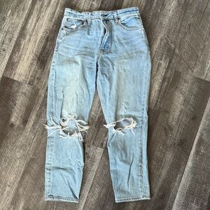 Abercrombie & Fitch Light Blue Distressed Straight Leg Jeans
